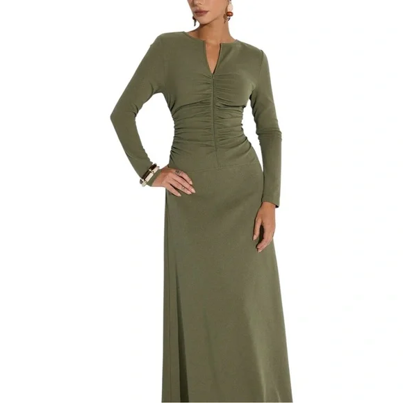 Commense Olive Green Long Sleeve Maxi Dress NWT - Picture 3 of 11